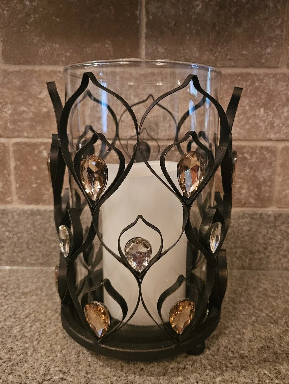 Pier 1 Wrought Iron Candle Holder With Jewel Embellishments